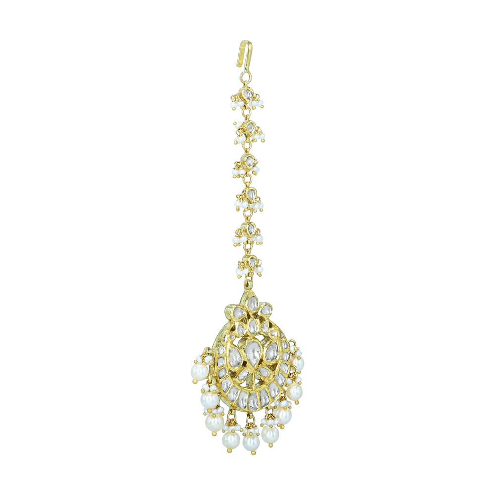 Circular Polki Mangtikka with Pearls and Chain for Support
